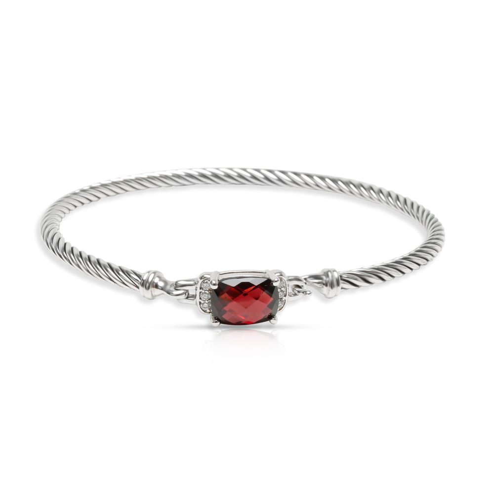 David Yurman Wheaton Garnet & Diamond Bangle in Sterling Silver 0.06 CTW